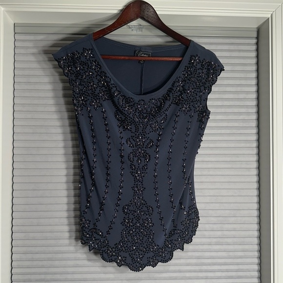 Dress Barn Tops - Navy beaded short sleeve top